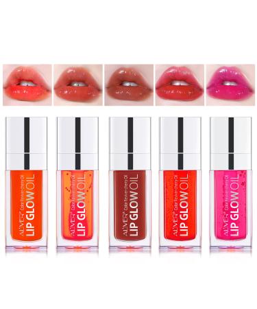 IDUCEN Plumping Lip Oil Hydrating Lip Gloss Long Lasting Nourishing Lip Glow Oil Color Reviver Cherry Oil Non-sticky Transparent Tinted Lip Balm Big Brush Head Repairing Primer Lip Tint (5 PACKS)