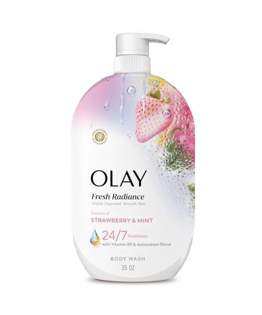 Olay Body Wash for Women Fresh Radiance 24/7 Skin-Loving Freshness Visibly Radiant Plant Based Cleansers Vitamin B3 & Antioxidant Blend For All Skin Types Strawberry & Mint Scent 35 fl oz