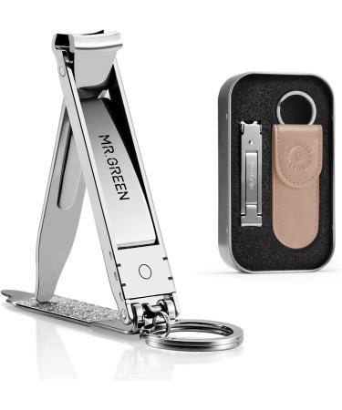 MR.GREEN Collapsible Nail Clippers Small and Thin Portable Travel Nail Scissors Cutter Stainless Steel Manicure Tools with Nail Files - Brown Leather Case+ Iron Box - Multicoloured