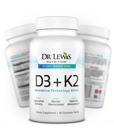 Liposomal Vitamins D3 + K2 Supplement Doctor Formulated Support for Heart Brain Bones and Immune System Sourced from Plant Based Lichen and Natto - Gluten-Free Non-GMO - 30 Chewable Vegan Tablets