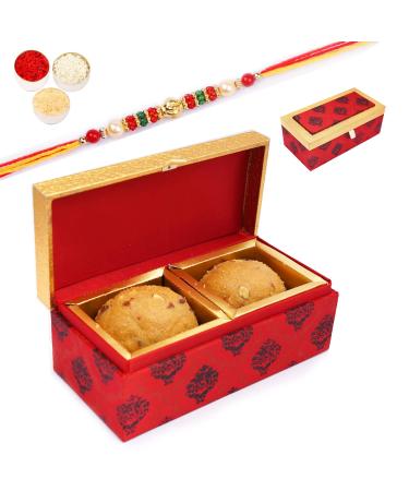 Ghasitaram Gifts Rakhi Gifts for Brothers 2 Laddoo Box of Besan laddoo with Pearl Beads Rakhi