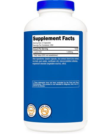 Nutricost L-Lysine 1000mg Per Serving 250 Servings 500 Capsules - Gluten Free Non-GMO 500mg Per Capsule (Pack of 2) - Buy Online on GoSupps.com