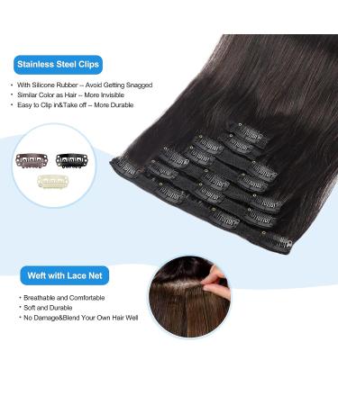 16 Inch Natural Black Clip in Hair Extensions - Real Human Hair Double Weft, Soft Straight, Unprocessed - Premium Quality - Buy Online on GoSupps.com