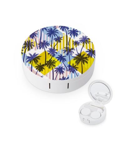 Palm Trees Round Case For Contact Lens Kit Storage Box with Mirror Printed