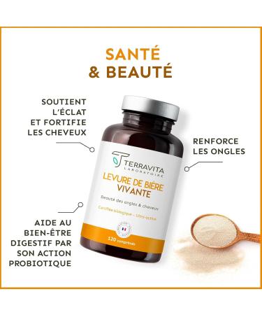 Organic Active Beer Yeast | Naturally Rich in Biotin Vitamins and Minerals | Hair Growth Strong Nails and Smooth Skin | Nano Ingredient Free | 120 Tablets | Made in France | Terravita - Buy Online on GoSupps.com