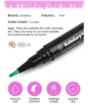 Kalolary 6 Colors Nail Polish Pen - 3 in 1 Gel Pen Brush for DIY Nail Art at Home Salon - Buy Online on GoSupps.com