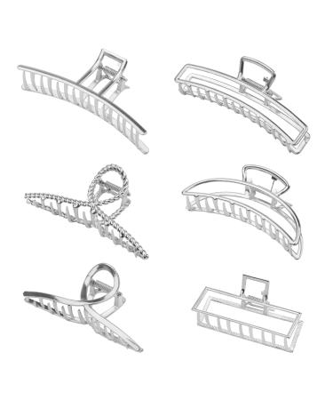 6 pieces of clips hair clips for women girl metal golden slipproof large hair claw clip slipproof hair clips with strong hold crescent hair needle for thick thin hair silver