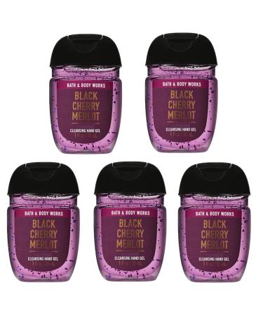 Bath + Body Works Black Cherry Merlot Hand Sanitizer - Dark Cherry + Black Raspberry + Red Wine - Set of 5 Mini Travel Size (1 oz) Pocket Hand Sanitizers