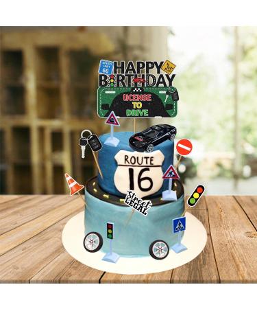 13PCS Driver License Birthday Cake Toppers New Driver Glitter Cake Decoration Driver License Transportation Car Road Signs Theme Party Supplies 16th 17th Learner Driver Birthday Cake Topper - Buy Online on GoSupps.com