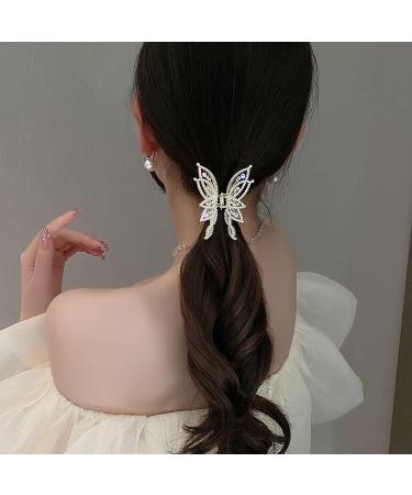 2PCS Medium Hair Claw Clips - Non Slip Butterfly Style Rhinestone Pearl Decor Barrettes for Thin & Thick Hair - Buy Online on GoSupps.com