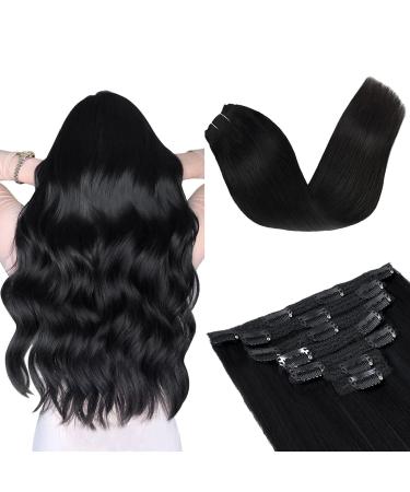 Vlasy Clip in Hair Extensions Human Hair 14 Inch Seamless Black Natural Hair Extensions Clip in Real Human Hair 7 Pieces Straight Thick Weft Human Hair Clip in Extensions for Women 1# 14 Inch(70 g) 14 Inch (70 g) 1# Black