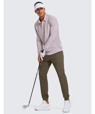 CRZ YOGA Men's Stretch Golf Joggers Pants - Quick Dry Workout Track Pants with Pockets - Large Olive Yellow - 30 inseam - Buy Online on GoSupps.com