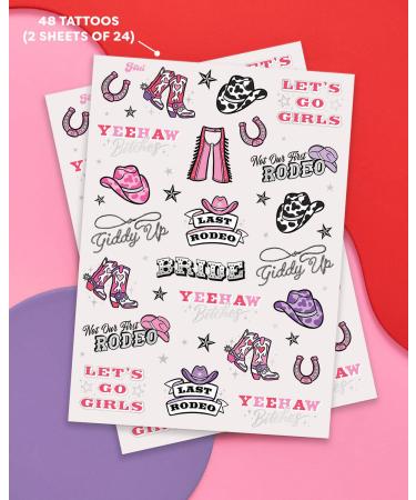 XO Fetti Last Rodeo Bachelorette Temporary Tattoos - 48 Glitter Styles | Cowgirl Bach Party Decor & Supplies - Buy Online on GoSupps.com