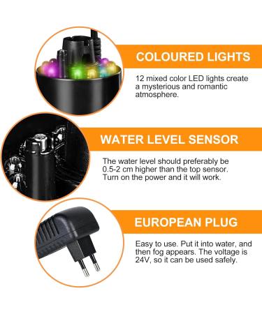 Delamiya Ultrasound Nebulizer | 12 LED Color-Changing Mist Maker for Fountains & Ponds - Premium Water Fogger with Removable Spray Protection - Buy Online on GoSupps.com