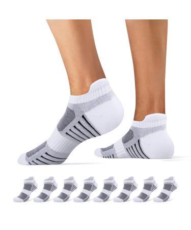 Falechay 8 Pairs Sneaker Socks Men's Sports Socks Women's Short Socks Unisex Breathable Cotton Running Socks 35-38 8*White