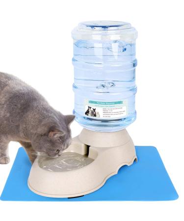 Automatic Cat Water Dispenser with Pet Food Mat for Small Medium Dog Pets Puppy Kitten Big Capacity 1.5 Gallon grey