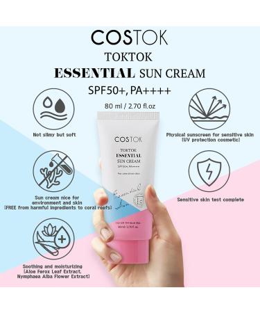 COSTOK TokTok Sun Cream SPF 50+/PA++++ 80ml + Deep Cleansing Foam 50ml | UVA & UVB Protection, Hypoallergenic Sunscreen & Gentle Facial Cleanser - Buy Online on GoSupps.com