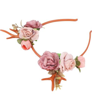Flower Headband Fashionable Flower Reindeer Antlers Headband Floral Garland Crown for Party Cosplay Wedding Christmas(Dark pink) - Buy Online on GoSupps.com