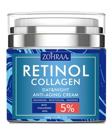 Retinol Cream for Face - Facial Moisturizer with Collagen Cream and Hyaluronic Acid, Anti-Wrinkle Reduce Fine Lines with Vitamin C+E Natural-Ingredient Day and Night Anti-Aging Cream For Women and Men