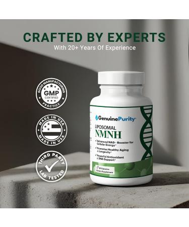 GenuinePurity - NMNH NAD Supplement - 250mg 30 Count Liposomal NAD+ Supplement for Cellular Health & Energy - GMP Certified Advanced Reduced Form of NMN for Superior Stability & Absorption - Buy Online on GoSupps.com