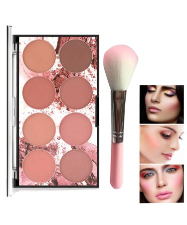 Makeup 8 Color Blush Palette, Contour and Highlight Blush Palette Matte Blush Powder Bright Shimmer Face Cosmetics Blusher Light Face Blush Palette with Blush Brush 8 Colors Blush Palette