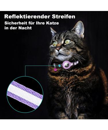 Mouyou Airtag Cat Neck Band - Soft Nylon Reflective Collar with Bell & Safety Clasp Adjustable 22-34cm Purple - Track Your Cat Safely! - Buy Online on GoSupps.com