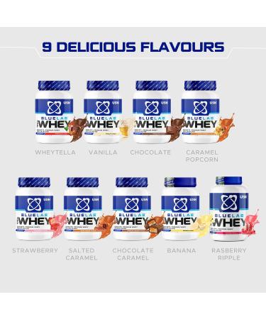USN Blue Lab Salted Caramel Whey Protein Powder 2kg - Post-Workout Muscle Building Supplement with BCAAs - Raspberry Ripple Flavor - Buy Online on GoSupps.com
