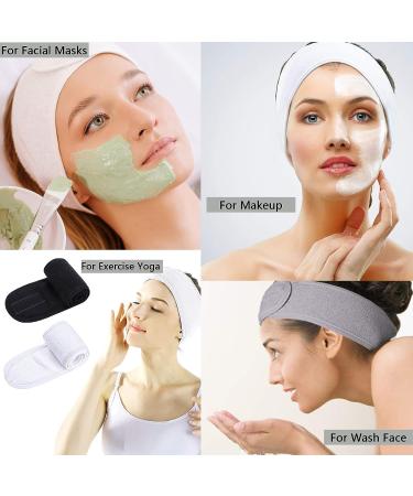 8-Piece Spa Facial Headband & Towel Set for Women - Adjustable Terry Cloth Wrap for Makeup, Skincare, and Shower - White Gray and Light Pink Colors - Buy Online on GoSupps.com