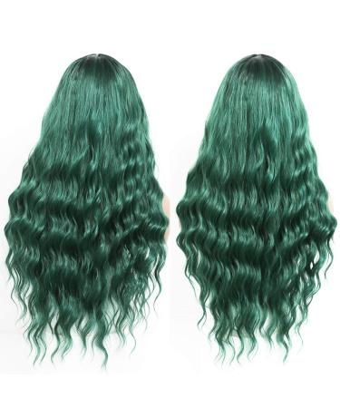 Andria Green Blue Synthetic Wig with Bangs - 26 Inch Long Loose Curly Wave Ombre Green Hair for Women - Buy Online on GoSupps.com