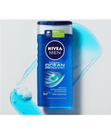 NIVEA MEN Fresh Ocean Nourishing Shower Gel (250 ml) with Sea Minerals and Ocean Fresh Fragrance Refreshing Shower for Body Face and Hair Fresh Ocean Biodegradable Formula - Buy Online on GoSupps.com