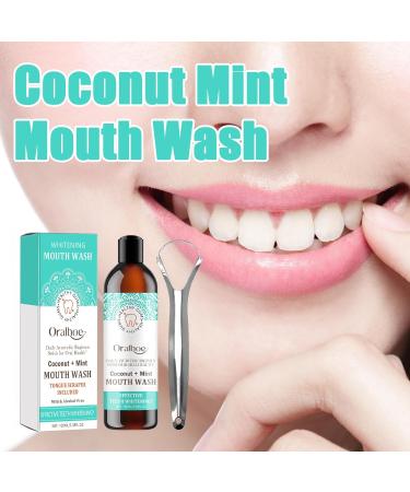 Coconut-Mint Mouth Care Set | Teeth Whitening Fresh Breath & Tongue Scraper - 100ml - Buy Online on GoSupps.com