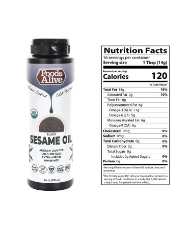 Organic Cold-Pressed Black Sesame Oil - Foods Alive 8 fl oz (236 ml) - Buy Online on GoSupps.com