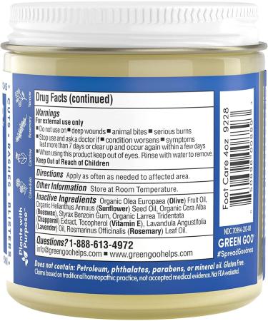 Green Goo Foot Care Salve - Soothes, Relieves Pain, and Heals Feet - Ideal for Hikers, Climbers, Parents, and Teachers - 4 Oz - Buy Online on GoSupps.com