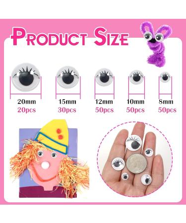 TOAOB 200pcs Black Self-Adhesive Wiggle Googly Eyes with Eyelashes - 8mm, 10mm, 12mm, 15mm, 20mm - Plastic Sticker Eyes for DIY Crafts & Scrapbooking - Buy Online on GoSupps.com