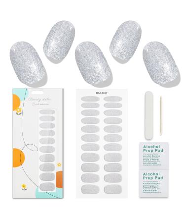 JMEOWIO Nail Foil Glitter Silver Gel Nail Foils Self-adhesive Nail Sticker Decoration Nail Design Accessories Silver Glitter