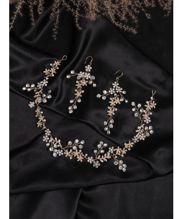 Deniferymakeup Bridal Floral Rhinestone Headband Rhinestone Earring Set Gold Wedding Accessories for Women and Girls - Buy Online on GoSupps.com