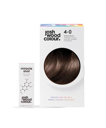 Josh Wood Colour Miracle Kit 4.0 62% LESS BREAKAGE 2.7 TIMES STRONGER HAIR 38% LESS COLOUR FADE Covers 100% of grey Ammonia free - 4.0 Darkest Brown Miracle Shot