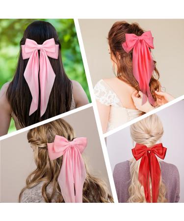 Large Hair Bows for Women 3 PCS Silky Satin Ribbon Bow Hair Clips Oversized Soft Long Tail Vintage Hair Slides Barrettes with Metal Clips Big Elegant Princess Bowknot Hair Accessories Gift for Girls Red & Pink & Rose Pink - Buy Online on GoSupps.com