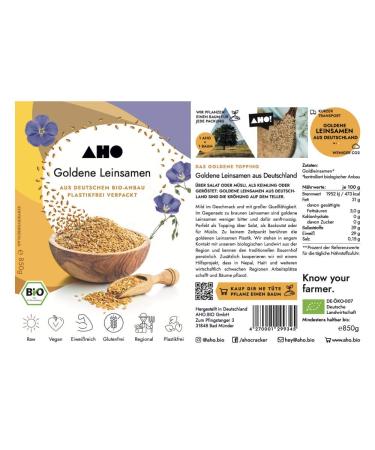 AHO Golden Flax Seeds 850g Organic German Superfood 100% Plastic-Free Eco-Friendly Tasteless International Shipping - Buy Online on GoSupps.com