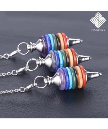 Radiesthesia Pendulum with 7 Chakras - Amethyst Quartz Aventurine Lapis Lazuli | Silver Esoteric Oracle Pendulum for Healing & Divination - Buy Online on GoSupps.com