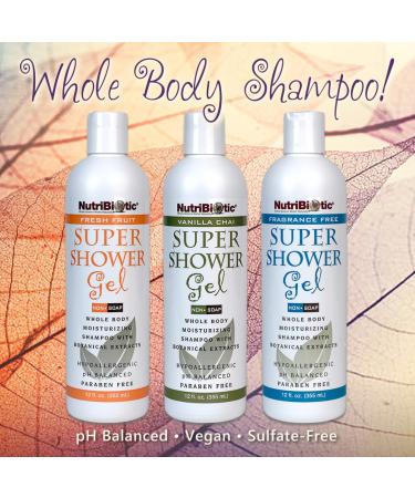 NutriBiotic Fragrance-Free Super Shower Gel 12 Oz Twin Pack | Whole-Body Moisturizing Shampoo with GSE & Botanical Extracts | pH Balanced & Free of Gluten Parabens Sulfates Dyes & Colorings - Buy Online on GoSupps.com