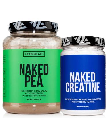 NAKED Chocolate Pea Protein Isolate 2LB Pure Micronized Creatine Monohydrate 500g (100 Servings) Vegan Bulk Non-GMO Gluten Free Soy Free