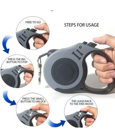 CONTINUAL Retractable Dog Lead 5M Long Line Extendable Dog Leads with Non-Slip Handle for Small Dogs Strong Nylon Tape Dog Leash One Hand Brake Button Pause Lock Grey - Buy Online on GoSupps.com