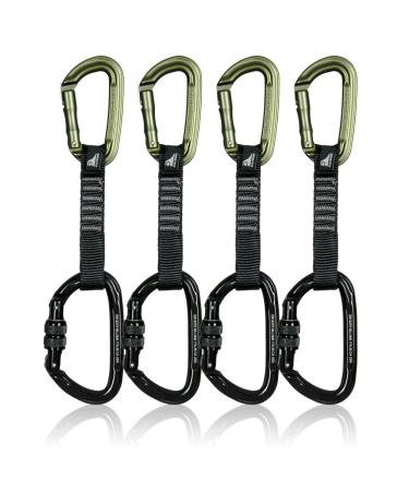 Fusion Climb 4-Pack 12cm Tactical Military Rescue Quickdraw Set with Contigua Straight Gate Green/Vapor Screw Gate Black Carabiners