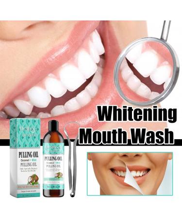 Coconut Mint Mouthwash for Whitening Teeth & Fresh Breath | Gum Care Set + Tongue Scraper | 100 ml - Buy Online on GoSupps.com