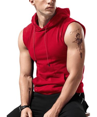 Babioboa Men's Cherry Red Workout Hooded Tank Top - X-Large - Buy Online on GoSupps.com
