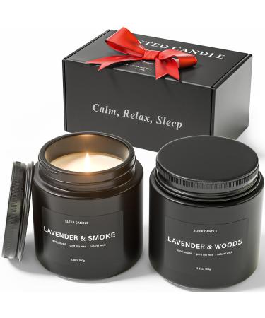 Fragrance candles in the glass gift set - soothing lavender candle with wooden and smoke fragrance - 60 hours of fragrance candle carefully packaged - perfect candles set as a gift for women and men.Black - Buy Online on GoSupps.com
