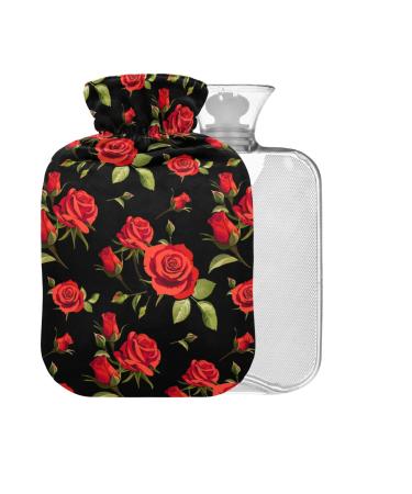 Red Roses Hot Water Bottle with Cover 2L Large Hot Water Bag for Cramp Pain Relief