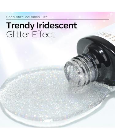 Modelones Glitter Gel Top Coat 10ml Iridescent Silver Mix Glitter Gel Polish No Wipe Top Coat Glossy Sparkly Finish Long Lasting Soak Off Rainbow Shimmer Glitter Gel Nail Polish Nail Art Manicure - Buy Online on GoSupps.com