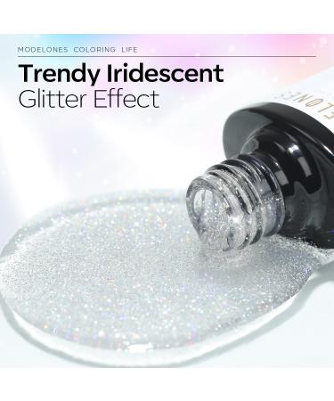 Modelones Iridescent Silver Glitter Gel Top Coat - Long Lasting Sparkly Finish | 10ml Soak Off Rainbow Shimmer Nail Polish - Nail Art Manicure - Buy Online on GoSupps.com
